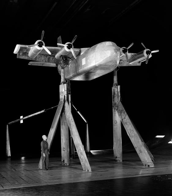 NASA image: Testing Tilt Wing Propeller Model in Ames 40x80 Foot Wind Tunnel.