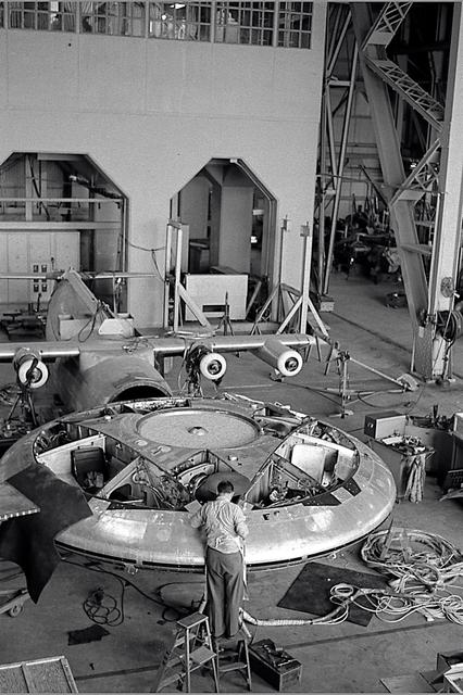 NASA image: Avrocar in the shop of the 40x80 foot wind tunnel.
