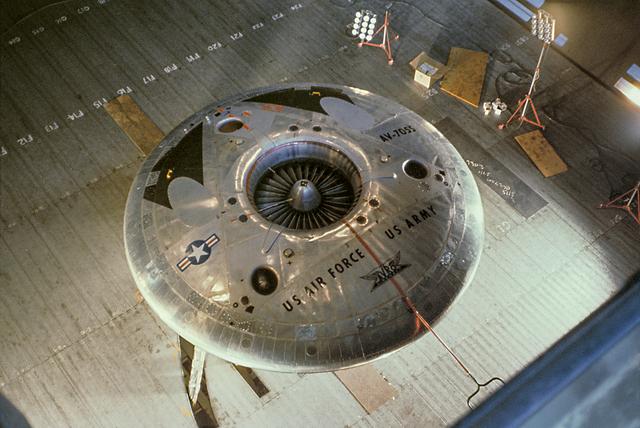 NASA image: Overhead View of Avrocar in Ames 40x80 foot Wind Tunnel.