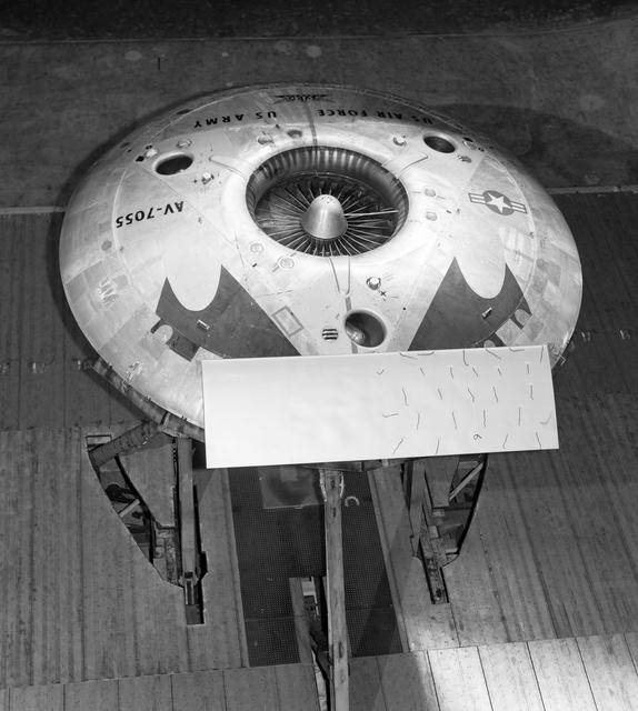 Top Rear View of Avrocar in 40x80 foot wind Tunnel.