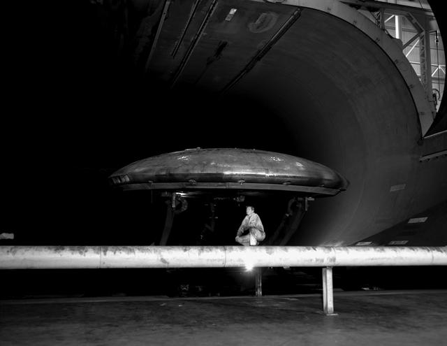 NASA image: 40X80 foot Wind Tunnel Tests Of Avrocar Annular Jet VTOL Airplane.
