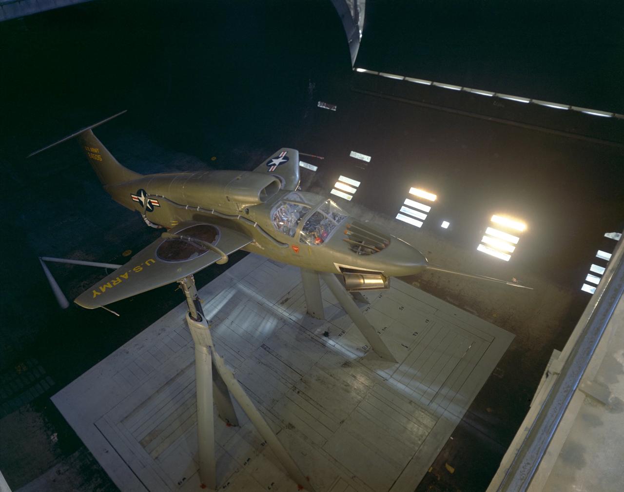 Overhead view of Ryan XV-5A lift-fan VSTOL airplane.