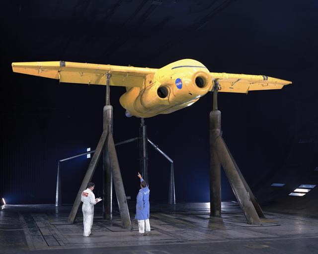 NASA image: de Havilland Augmenter Wing Model in Ames 40x80 foot Wind Tunnel.
