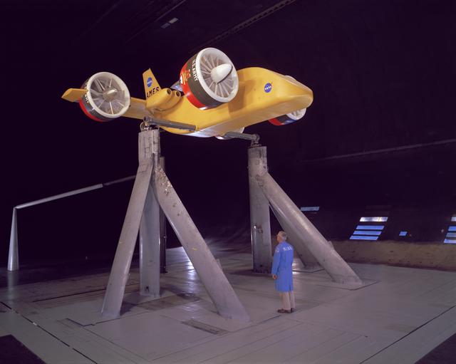 NASA image: Tandem Dual Ducted Fan V/STOL Model in Ames 40x80 foot Wind Tunnel.