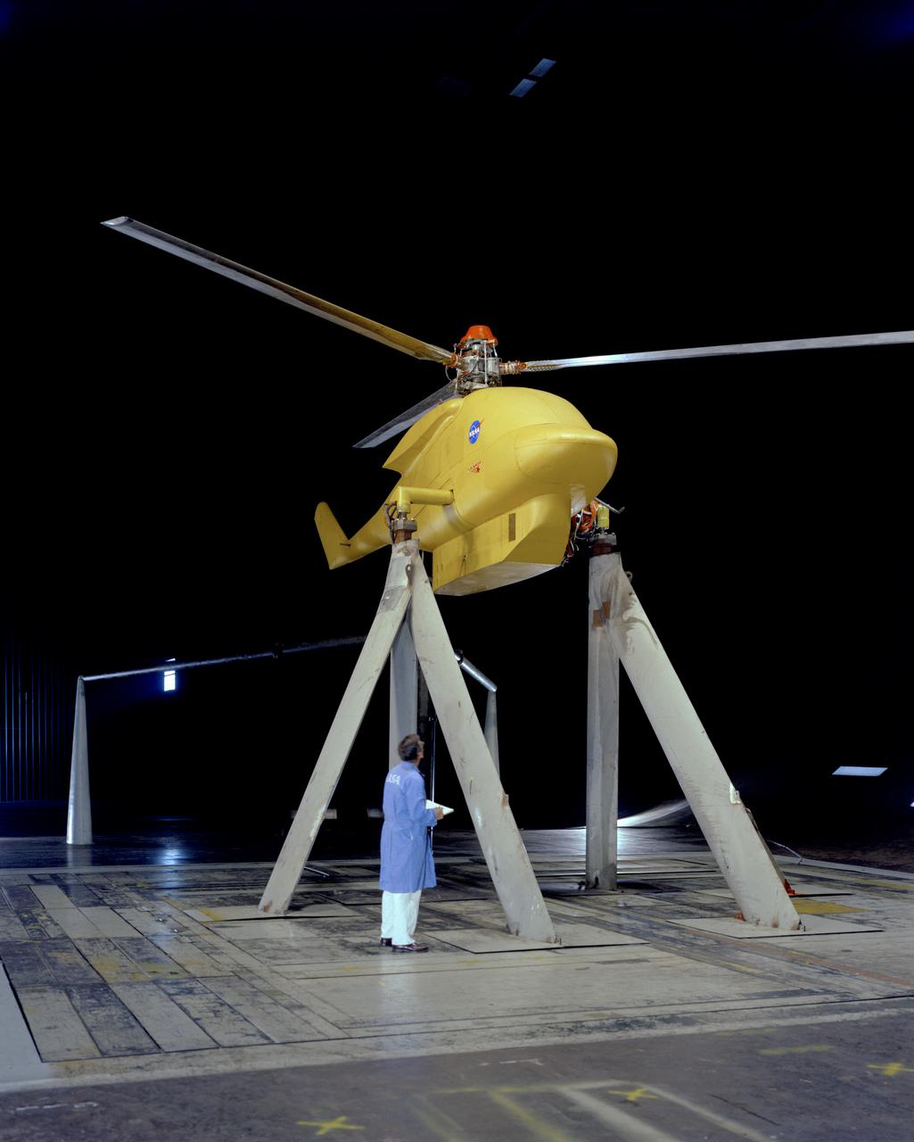 3/4 front view of model in Ames 40x80 foot wind tunnel.