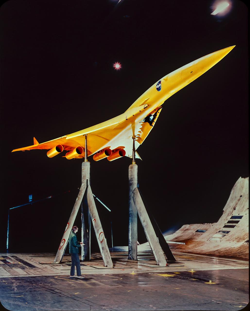 SCAT-15F supersonic transport model, lower 3/4 front view.