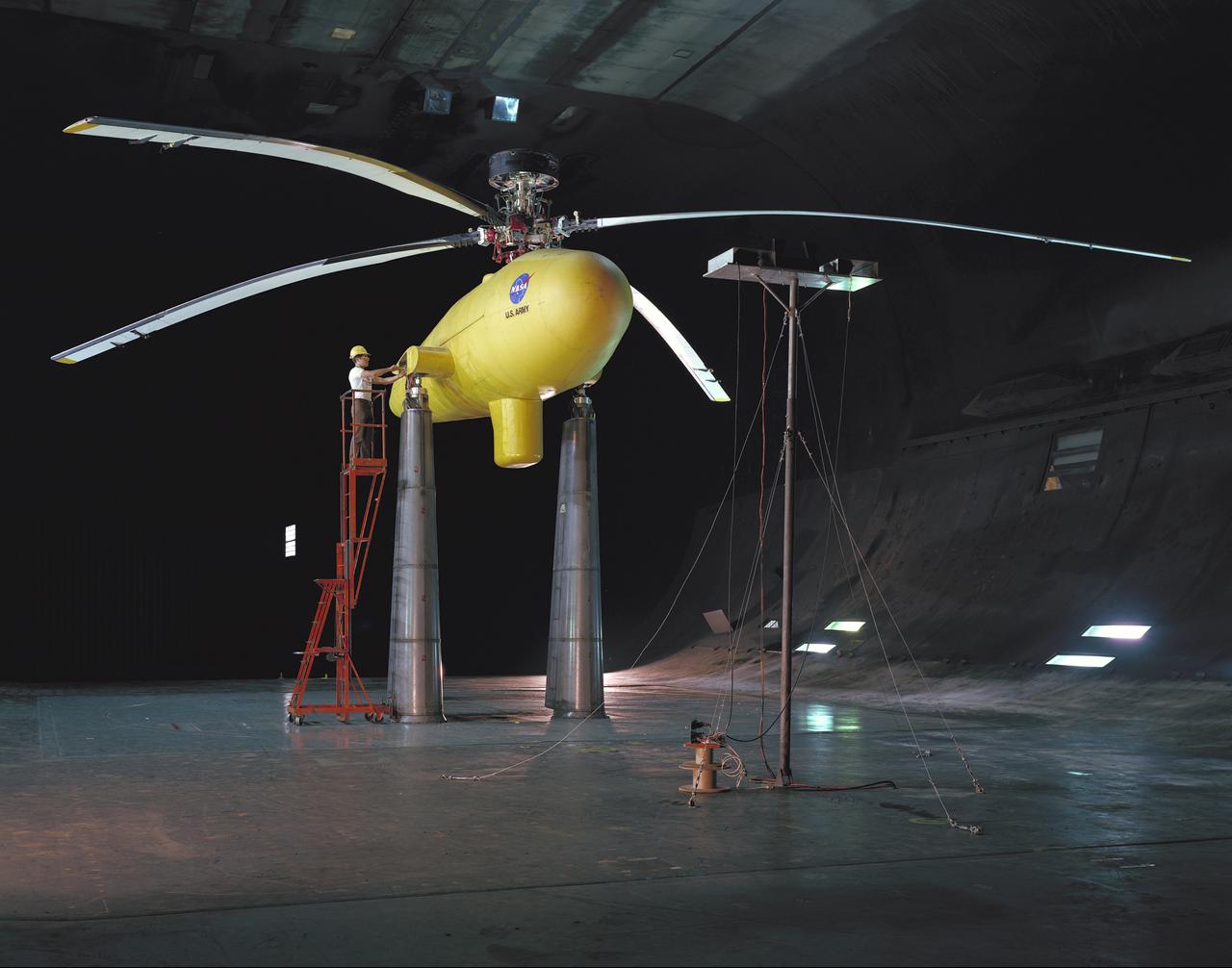 (Oct. 27 1976) Controllable Twist Rotor, 40x80 Foot Wind Tunnel at Ames Research Center, model With John Bolt.