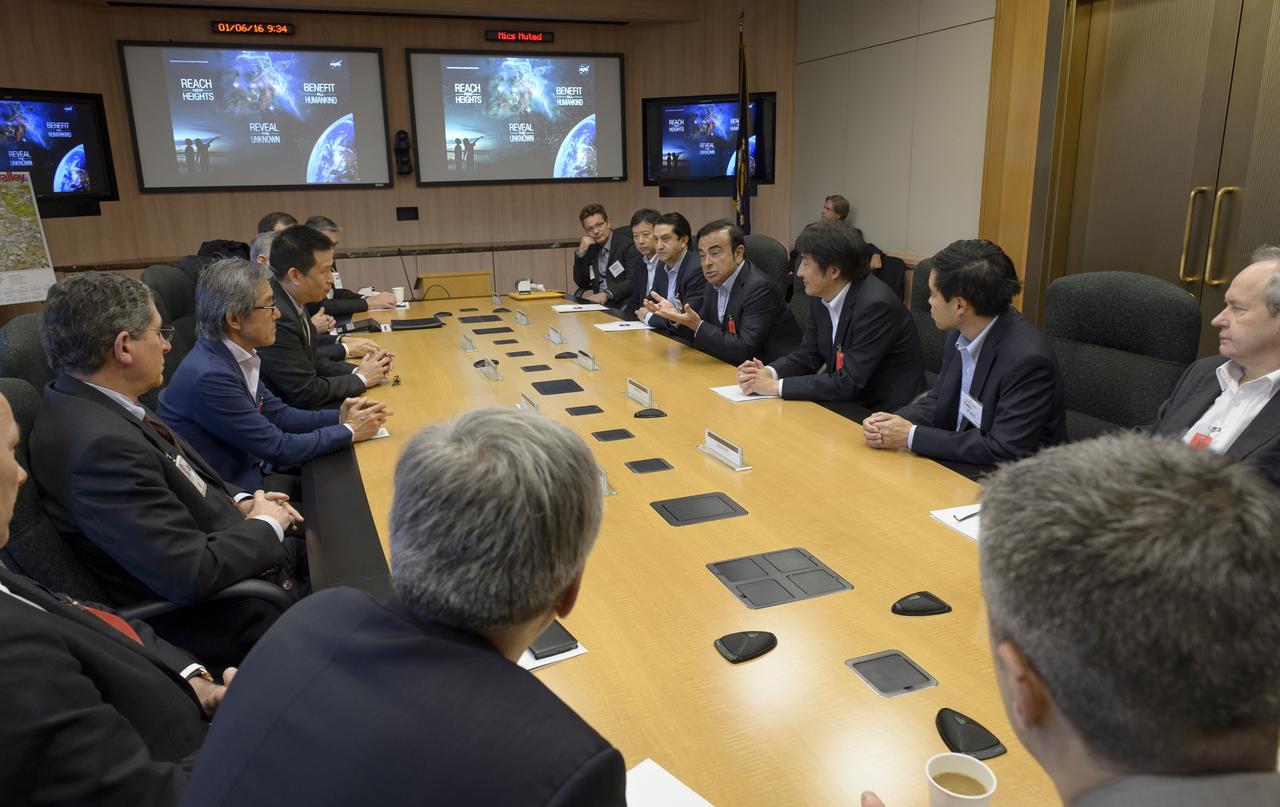 Senior executives from the Renault-Nissan Alliance, including Carlos Ghosn, chairman and CEO of Nissan, and Jose Munoz, chairman of Nissan North America, visited Ames for meetings with center management and a showcase of the technical partnership between NASA and Nissan North America.