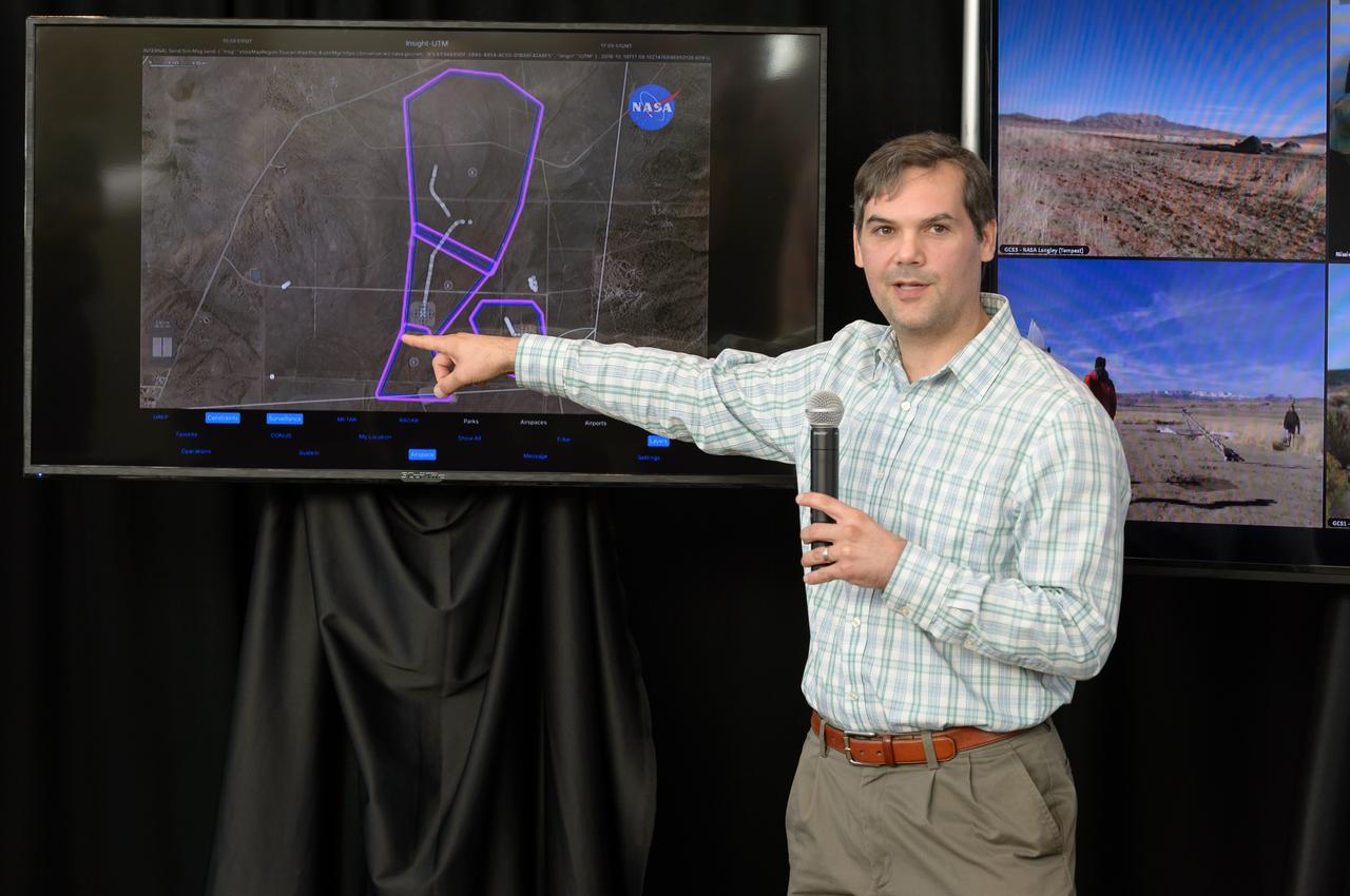 News Conference following the test of Unmanned Aircraft Systems Traffic Management (UTM) technical capability Level 2 (TCL2) at Reno-Stead Airport, Nevada.  Joseph Rios, NASA Ames Aerospace Engineer and UTM Technical Lead, describes the purpose of the test and flight scenarios.