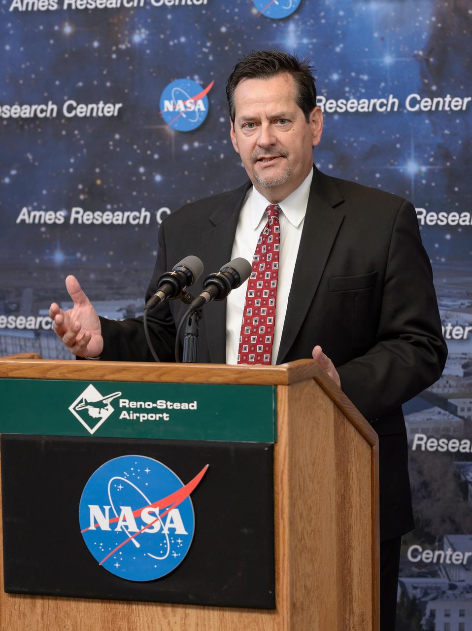 News Conference following the test of Unmanned Aircraft Systems Traffic Management (UTM) technical capability Level 2 (TCL2) at Reno-Stead Airport, Nevada.  Tom Wilczek, Aerospace and Defence industry representative and Nevada Govenor's Office of Economic Development.