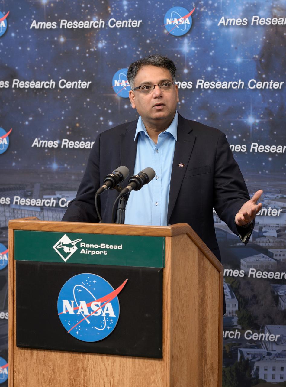 News Conference following the test of Unmanned Aircraft Systems Traffic Management (UTM) technical capability Level 2 (TCL2) at Reno-Stead Airport, Nevada.  Parimal Kopardekar, NASA Ames Senior Engineer for Ait Transportation Systems gave an overview of UTM. 