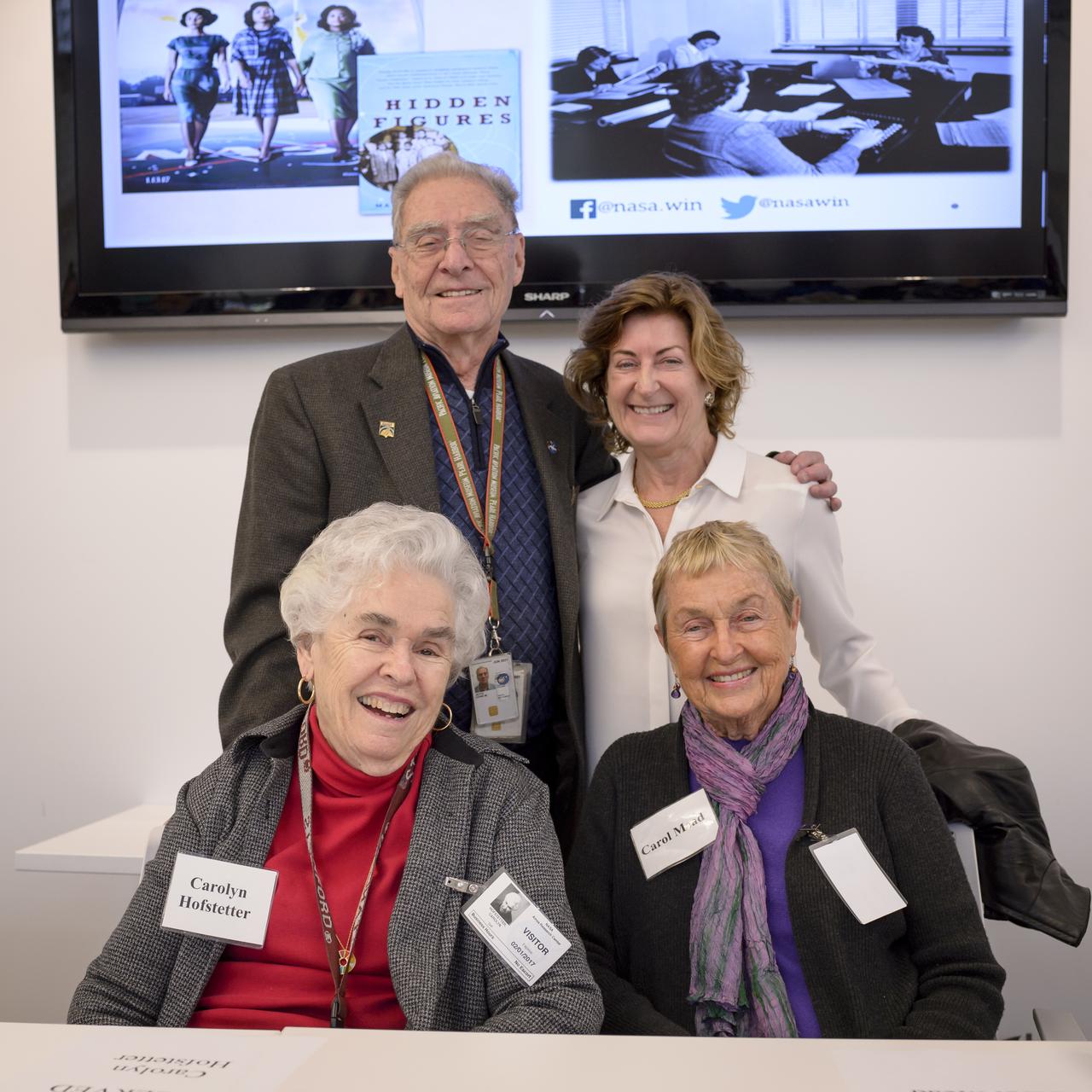 Ames Women's Influence Network (WIN) Hidden Figures talk with "Computers" Carolyn Hofsetter and Carol Mead co-sponsored by the AAAG. clockwise Jack Boyd, Miss Mead daughter of Carol Mead, Carol Mead and Carolyn Hofstetter