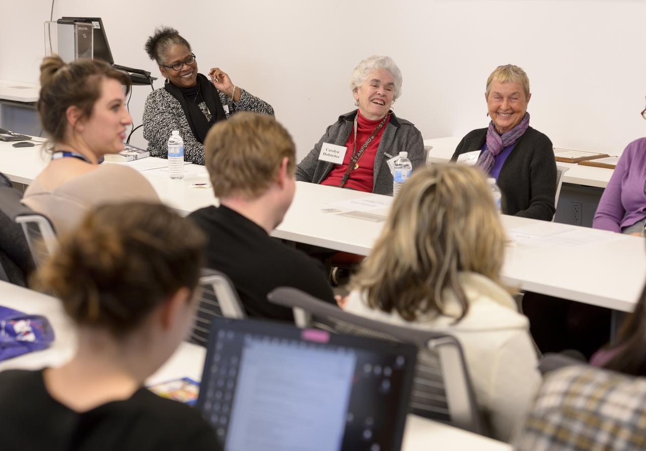 Ames Women's Influence Network (WIN) Hidden Figures talk with "Computers" Carolyn Hofstetter and Carol Mead co-sponsored by the AAAG. Left to right Barbara Miller, Ames EEO, Computers Carolyn Hofstetter and Carol Mead