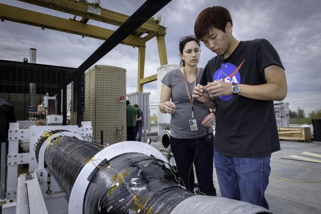 NASA image: Peregrine Rocket Motor Test at the Ames Outdoor Aerodynamic Research Facility (OARF).