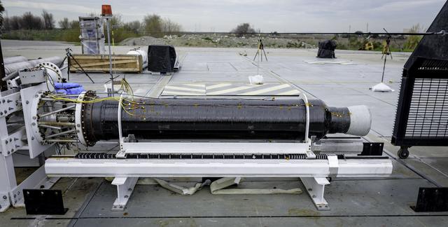 NASA image: Peregrine Rocket Motor Test at the Ames Outdoor Aerodynamic Research Facility (OARF).