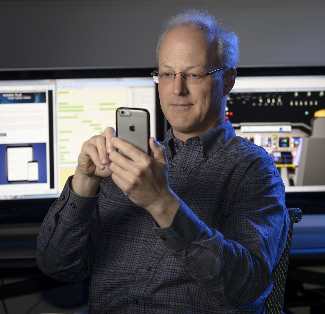 Portrait, Brian Gore in MIDAS Lab using Task Load Index (TLX). taken for podcast