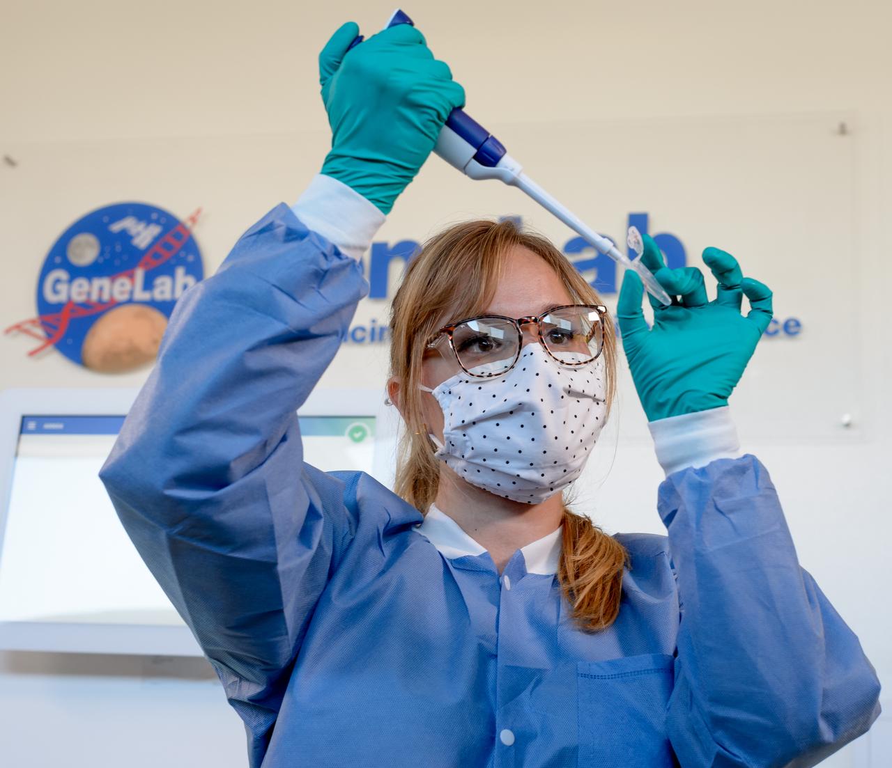 Valery Boyko, GeneLab sample processing lead, mixes sequencing libraries pool in N288 room 177.
