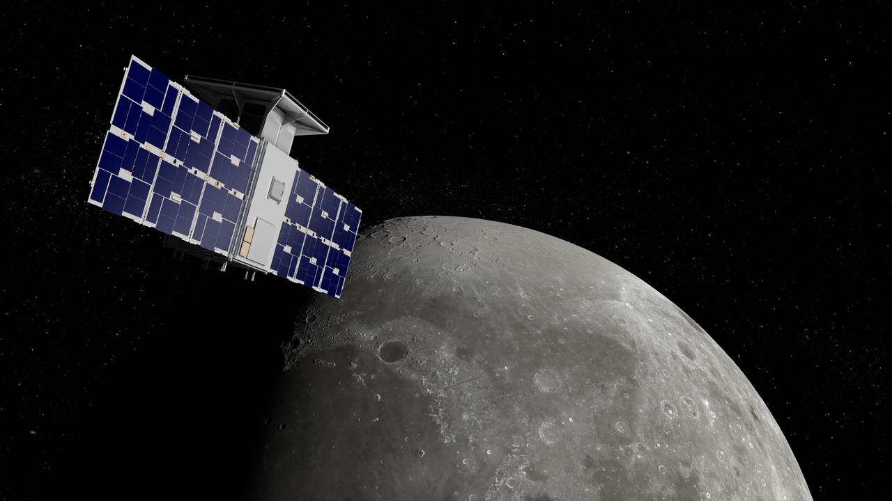 CAPSTONE, a microwave oven-sized CubeSat, will fly in cislunar space – the orbital space near and around the Moon. The mission will demonstrate an innovative spacecraft-to-spacecraft navigation solution at the Moon from a near rectilinear halo orbit slated for Artemis’ Gateway. Illustration by Daniel Rutter.