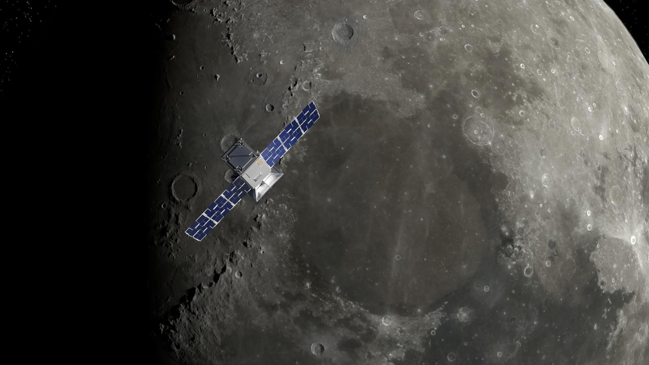 CAPSTONE, a microwave oven-sized CubeSat, will fly in cislunar space – the orbital space near and around the Moon. The mission will demonstrate an innovative spacecraft-to-spacecraft navigation solution at the Moon from a near rectilinear halo orbit slated for Artemis’ Gateway. Illustration by Daniel Rutter.