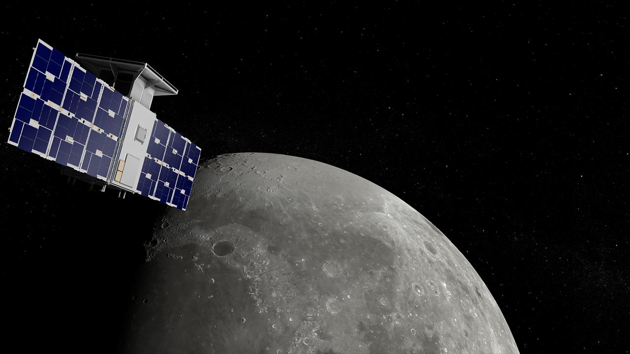 Virtual background of CAPSTONE spacecraft optimized for desktop use (16:9). The CAPSTONE mission will demonstrate an innovative spacecraft-to-spacecraft navigation solution at the Moon from a near rectilinear halo orbit slated for Artemis’ Gateway. Illustration by Daniel Rutter.