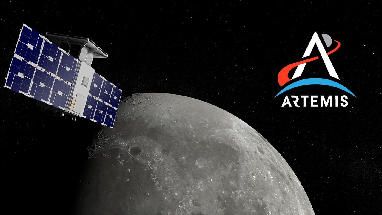 Virtual background of CAPSTONE spacecraft optimized for desktop use (16:9). The CAPSTONE mission will demonstrate an innovative spacecraft-to-spacecraft navigation solution at the Moon from a near rectilinear halo orbit slated for Artemis’ Gateway. Illustration by Daniel Rutter.