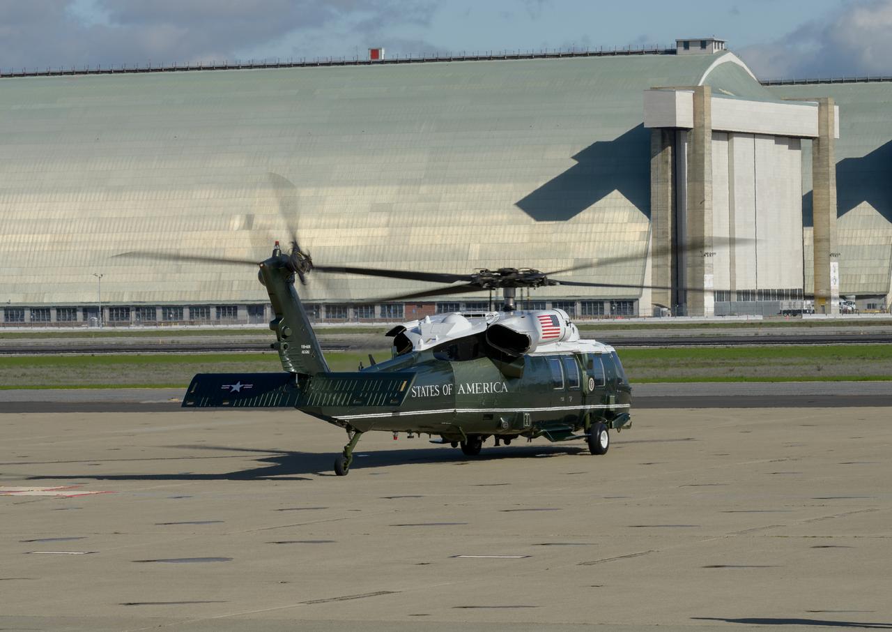 Marine One, with President Joe Biden aboard, departs Moffett Federal Airfield, near NASA’s Ames Research Center in California’s Silicon Valley, Thursday, Jan. 19, 2023. The President was en route to tour recent storm damage in the state.
