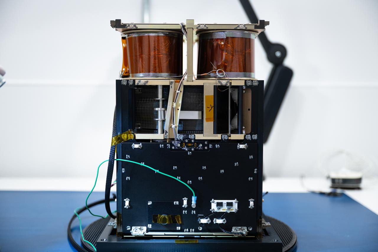 Overview of the -Y axis of the Advanced Composite Solar Sail System (ACS3) spacecraft before the installation of the solar panels in the Ames Integration Facility in N213 room 104.