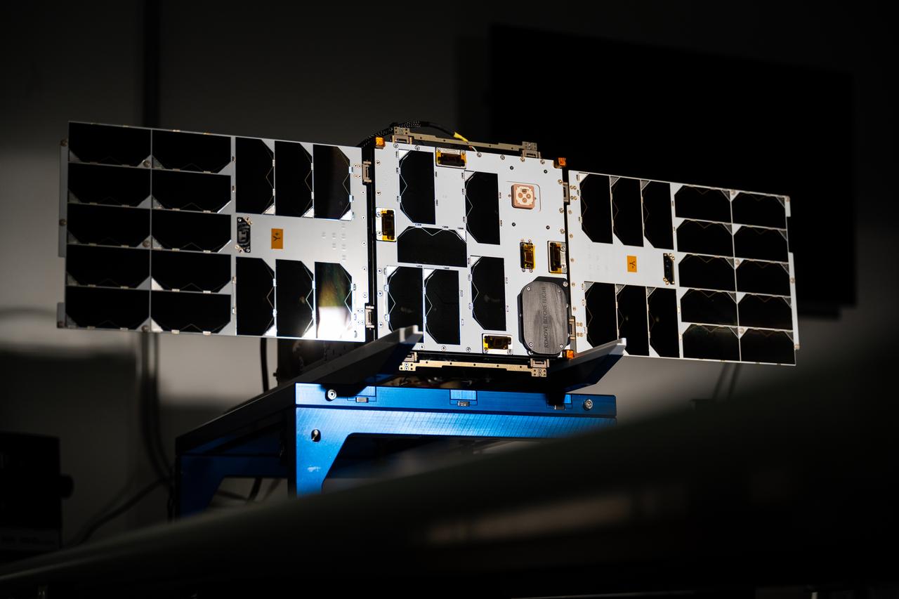 Overview of the solar panels test of the Advanced Composite Solar Sail System (ACS3) spacecraft in the Ames Integration Facility in N213 room 104.