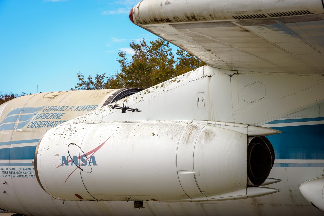 The drone follows an autonomously defined path around the modified C-141 Kuiper Airborne Observatory, (KAO) (NASA-714), on the N211 apron.  The drone photographs the aircraft with a visible and infrared camera which are processed using a photogrammetry software package called Pix4D that converts them into a 3D model.  Scanning the aircraft is the first phase of documenting the aircraft demolition as well as an opportunity to train pilots to operate the Pix4D software.