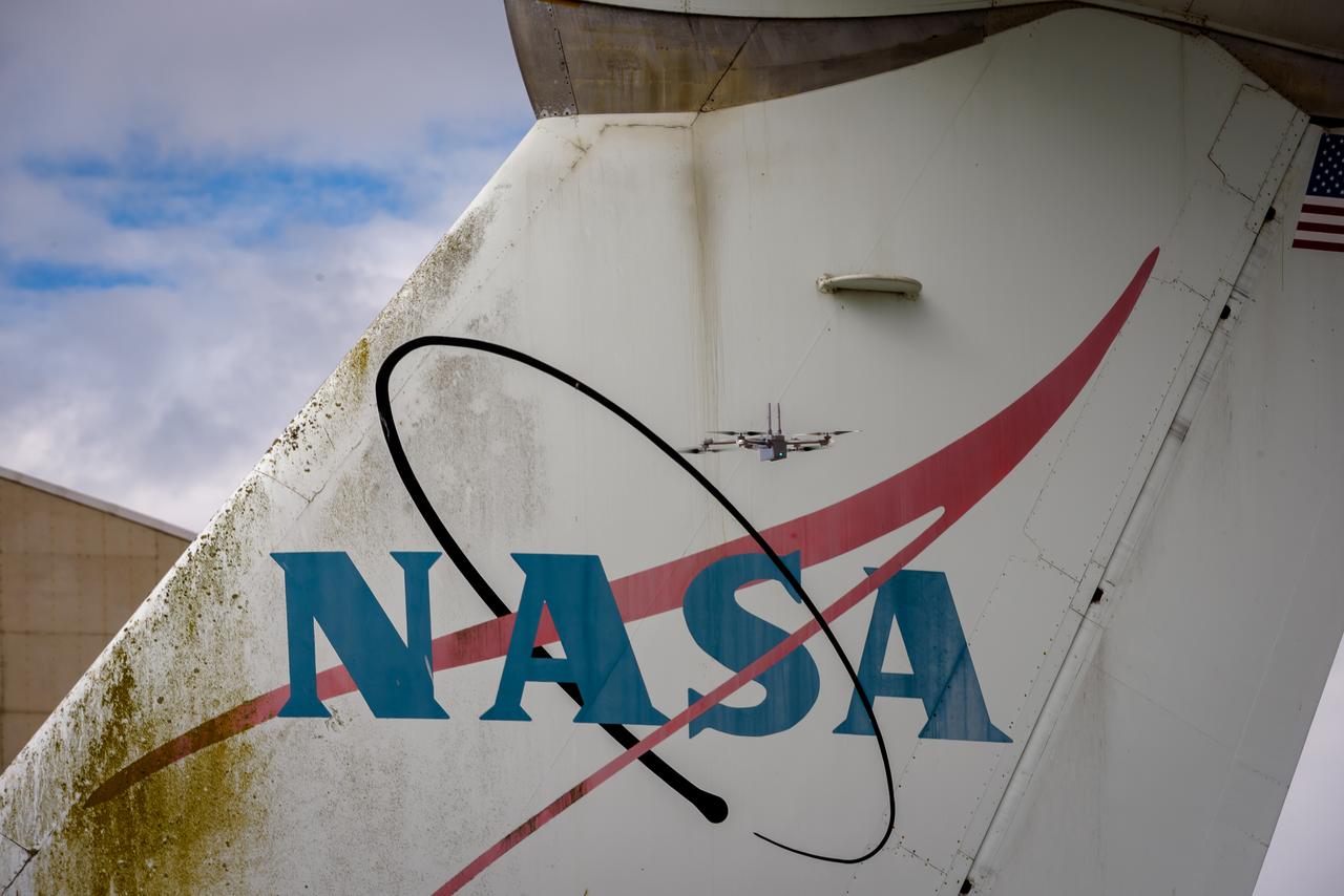 The drone follows an autonomously defined path around the modified C-141 Kuiper Airborne Observatory, (KAO) (NASA-714), on the N211 apron.  The drone photographs the aircraft with a visible and infrared camera which are processed using a photogrammetry software package called Pix4D that converts them into a 3D model.  Scanning the aircraft is the first phase of documenting the aircraft demolition as well as an opportunity to train pilots to operate the Pix4D software.