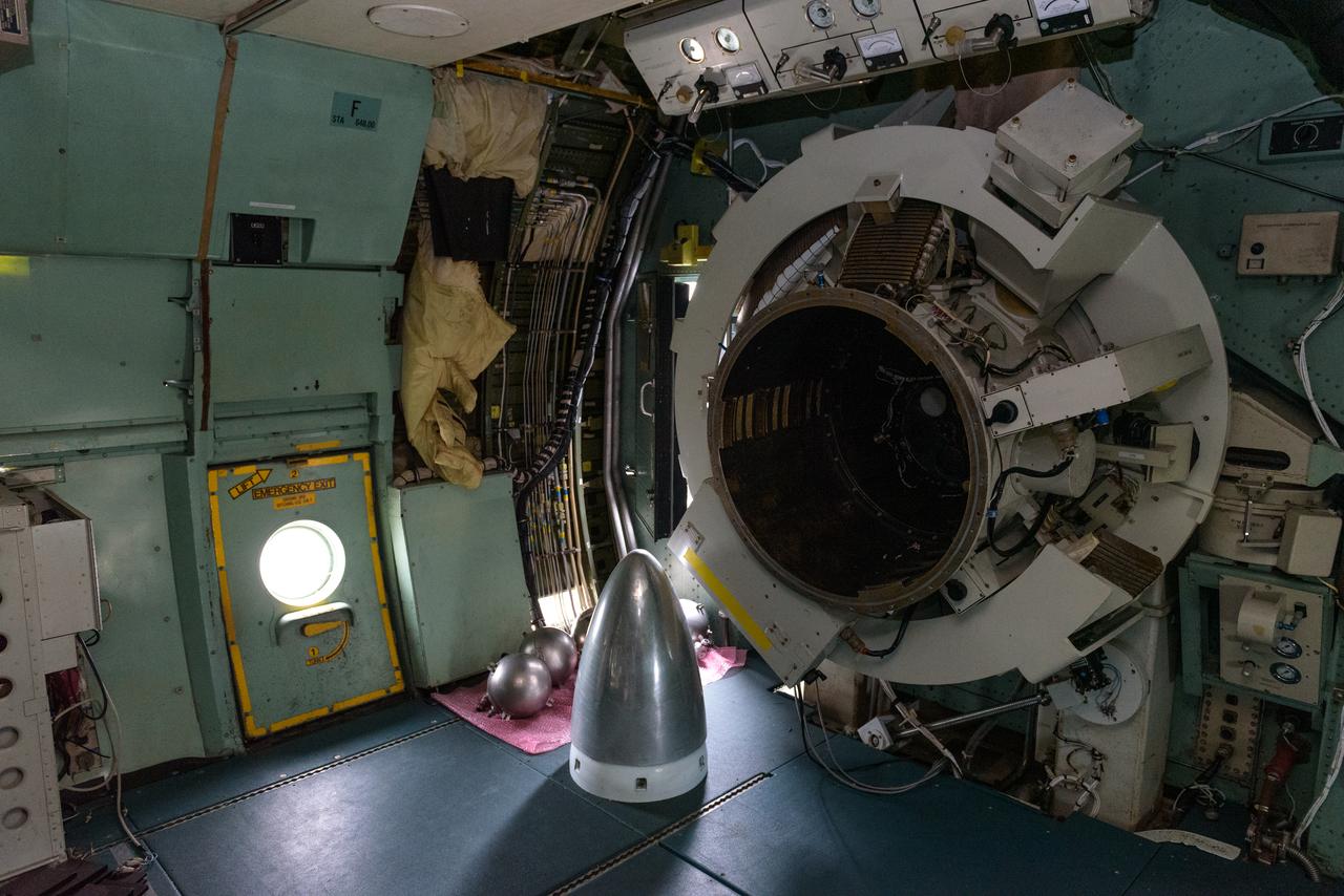 The telescope mount in the modified C-141 Kuiper Airborne Observatory, (KAO) (NASA-714), during its demolition on the N211 apron at Moffett Field, California.