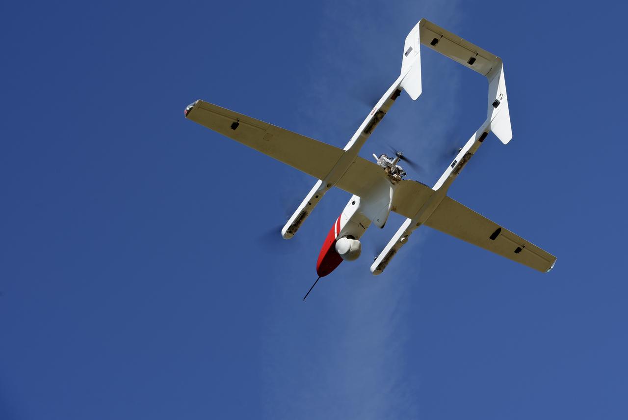 L3Harris FVR90 Unmanned Aerial Vehicle (UAV) lifts off from the Monterey Bay Academy Airport near Watsonville, California, during the Advanced Capabilities for Emergency Response Operations (ACERO) Shakedown Test.