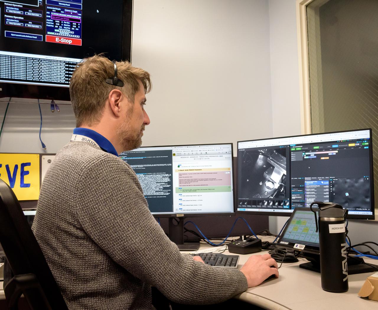Andrew Henry during the Volatiles Investigating Polar Exploration Rover (VIPER) vehicle operational readiness test in the Multi-Mission Operations Center (MMOC), N240A.