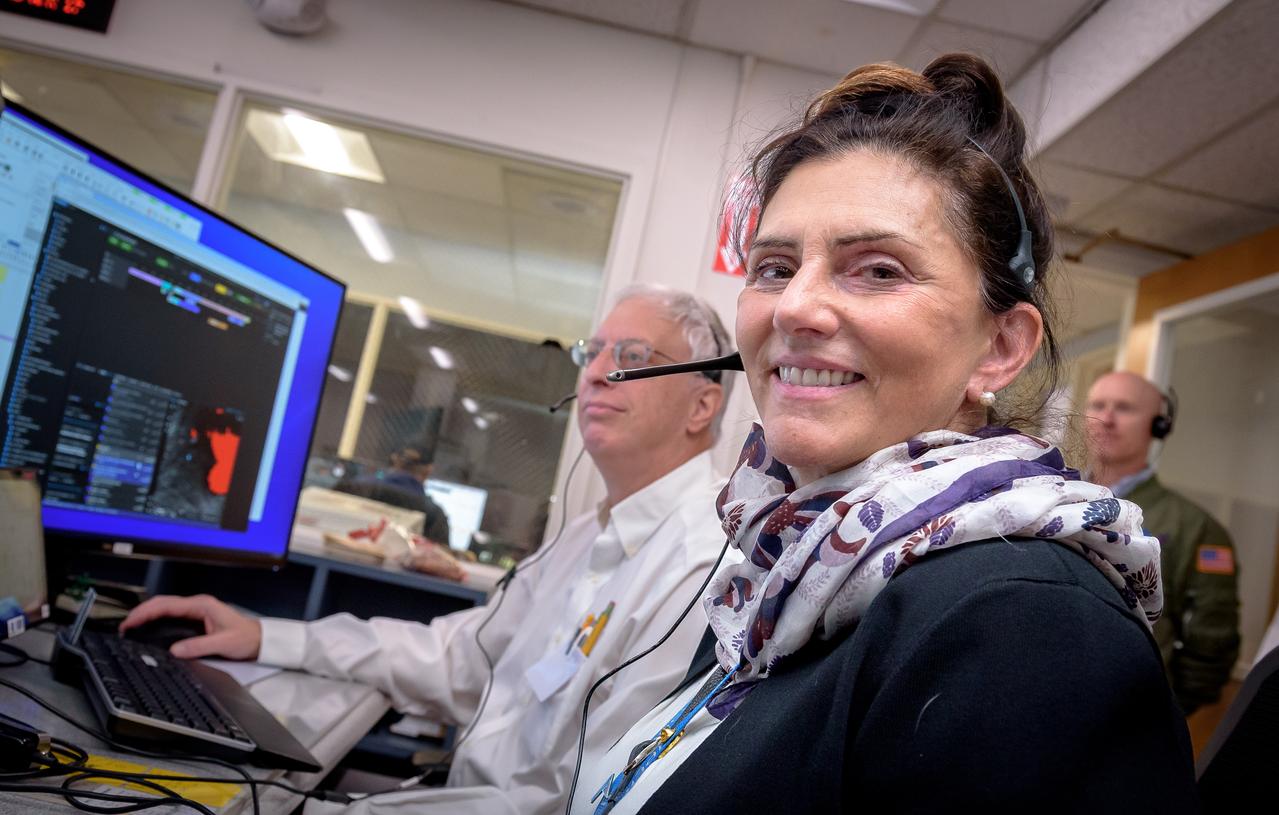 Loretta Falcone during the Volatiles Investigating Polar Exploration Rover (VIPER) vehicle operational readiness test in the Multi-Mission Operations Center (MMOC), N240A.