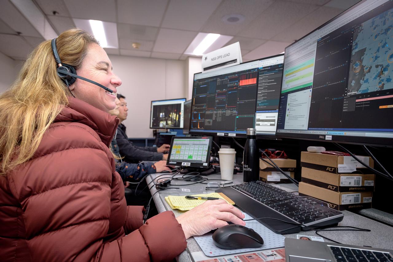 Erin Fritzler during the Volatiles Investigating Polar Exploration Rover (VIPER) vehicle operational readiness test in the Multi-Mission Operations Center (MMOC), N240A.