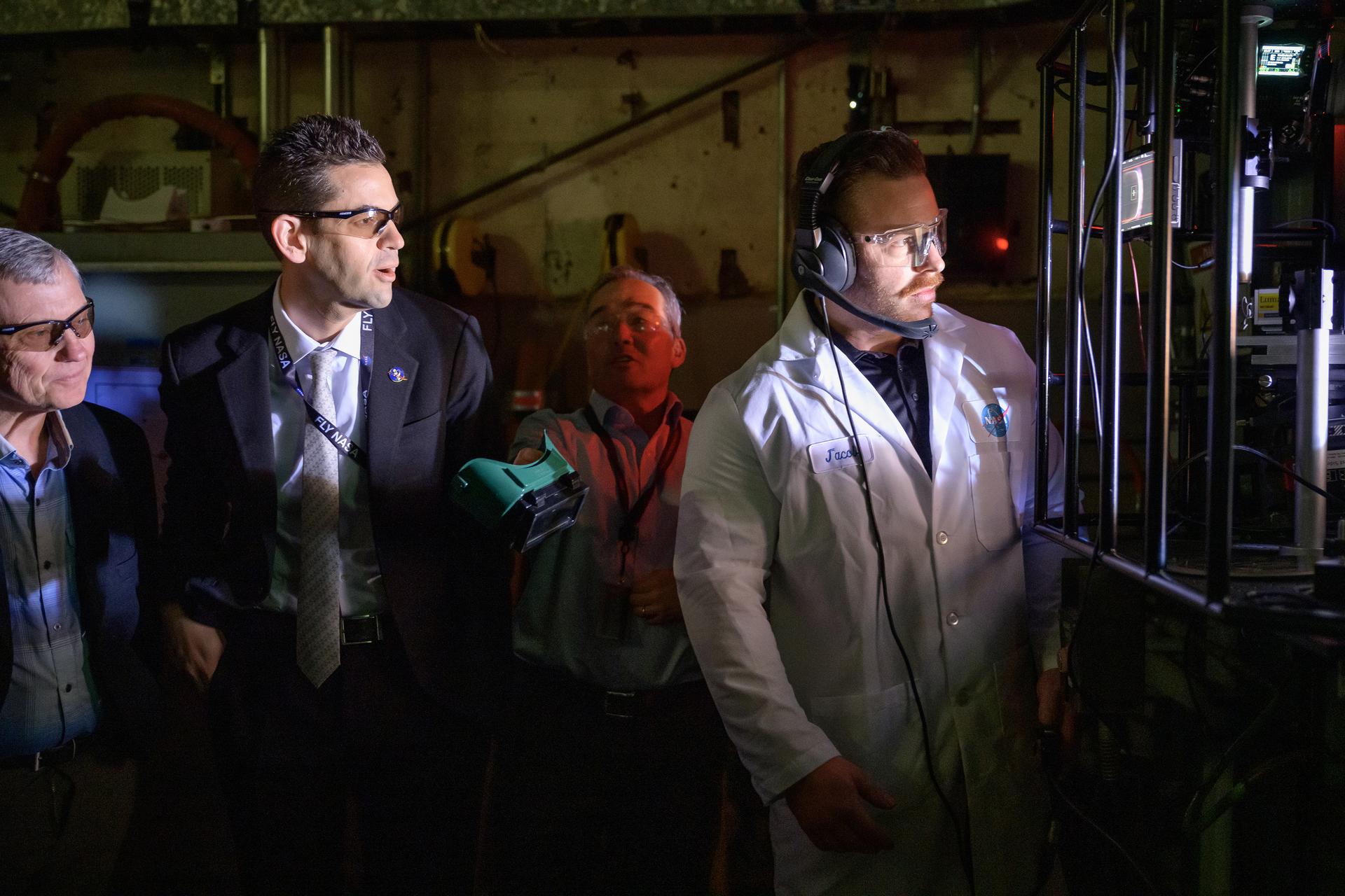 NASA Administrator Jared Isaacman views a test run in the Arc Jet facility in N238.