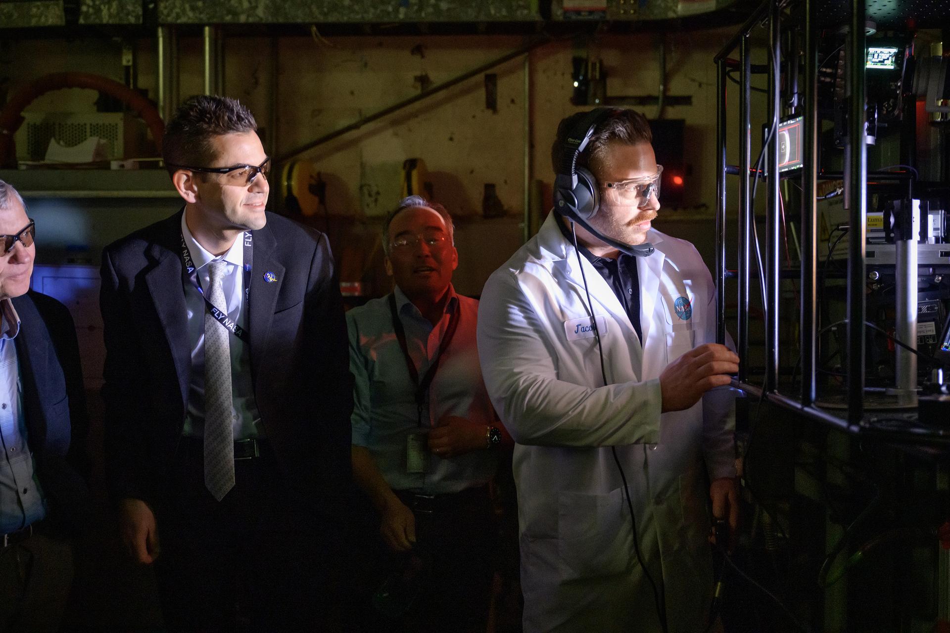 NASA Administrator Jared Isaacman views a test run in the Arc Jet facility in N238.