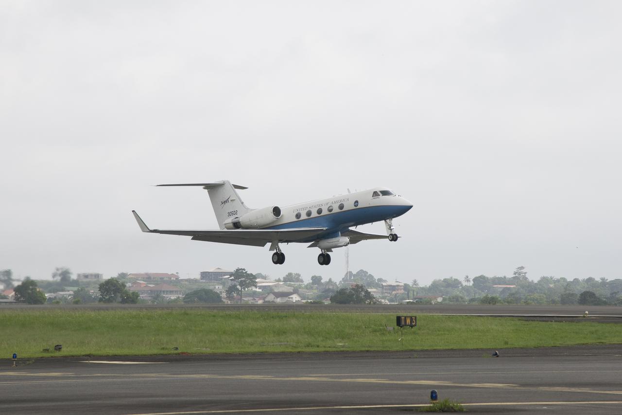 NASAâ€™s C-20A takes off from Libreville International Airport in Gabon, Africa, in support of the AfriSAR Â campaign in March 2016. Gabon is a Central African country slightly smaller than the state of Colorado that features the worldâ€™s second largest rainforest. In addition to environmental measurements, the flights were used for calibrating satellites for current and upcoming missions.