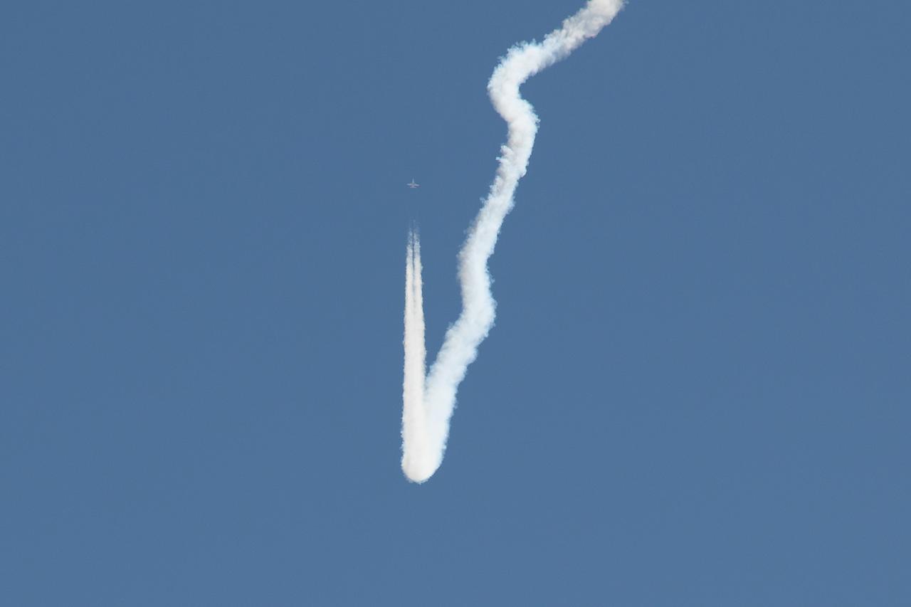 A NASA F/A-18 demonstrates different volumes of sonic booms for attendees of a NASA Social at the NASA Armstrong Flight Research Center in California.