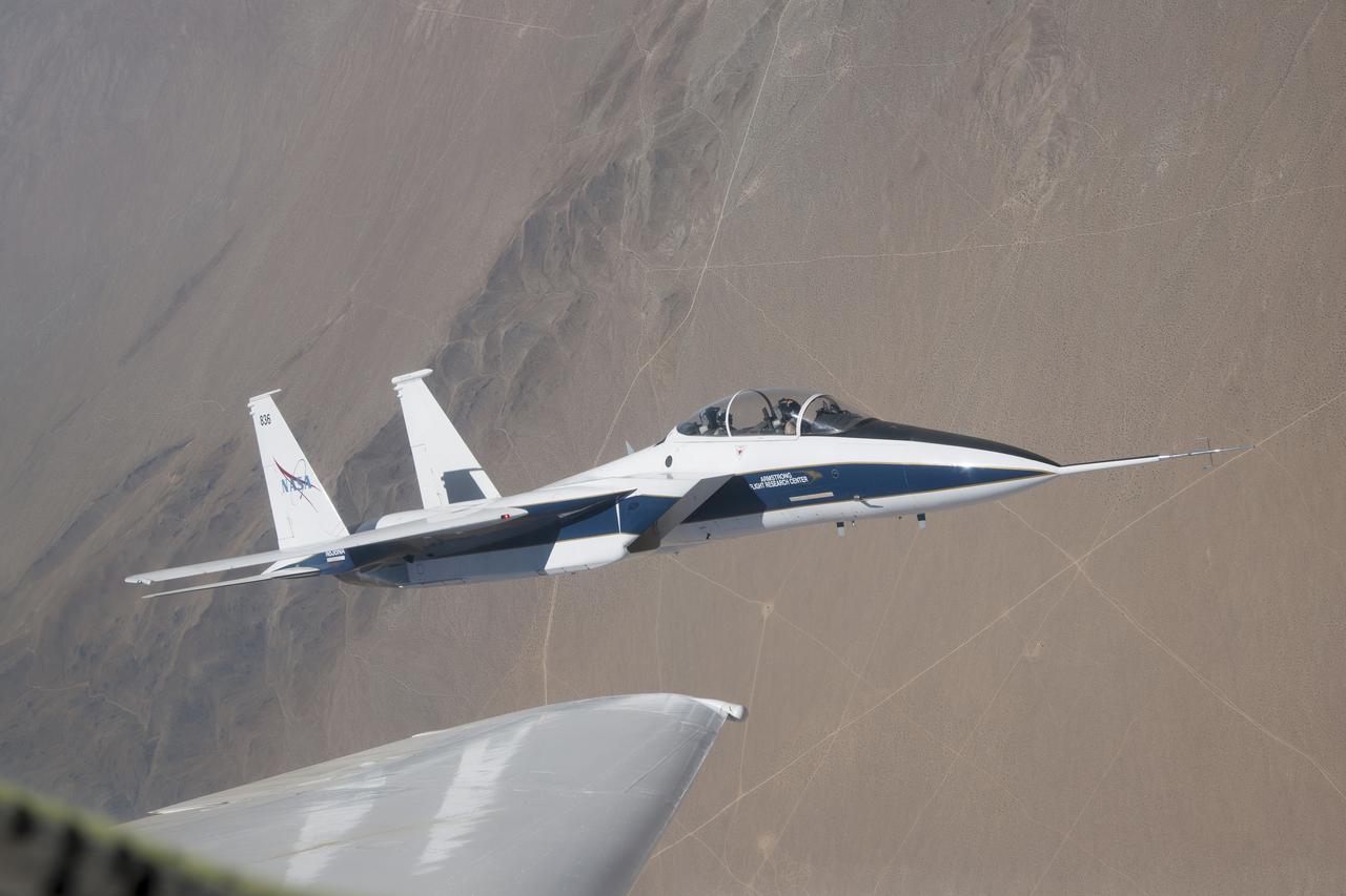 NASA’s F-15 research test bed will expose the Swept Wing Laminar Flow test article to speeds up to Mach 2, matching conditions presented during wind tunnel testing at NASA’s Langley Research Center.