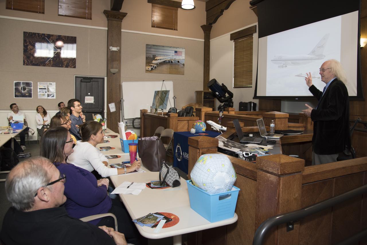 Dr. Eric Becklin spoke to educators about the airborne astronomy that was conducted using SOFIA’s scientific instruments.