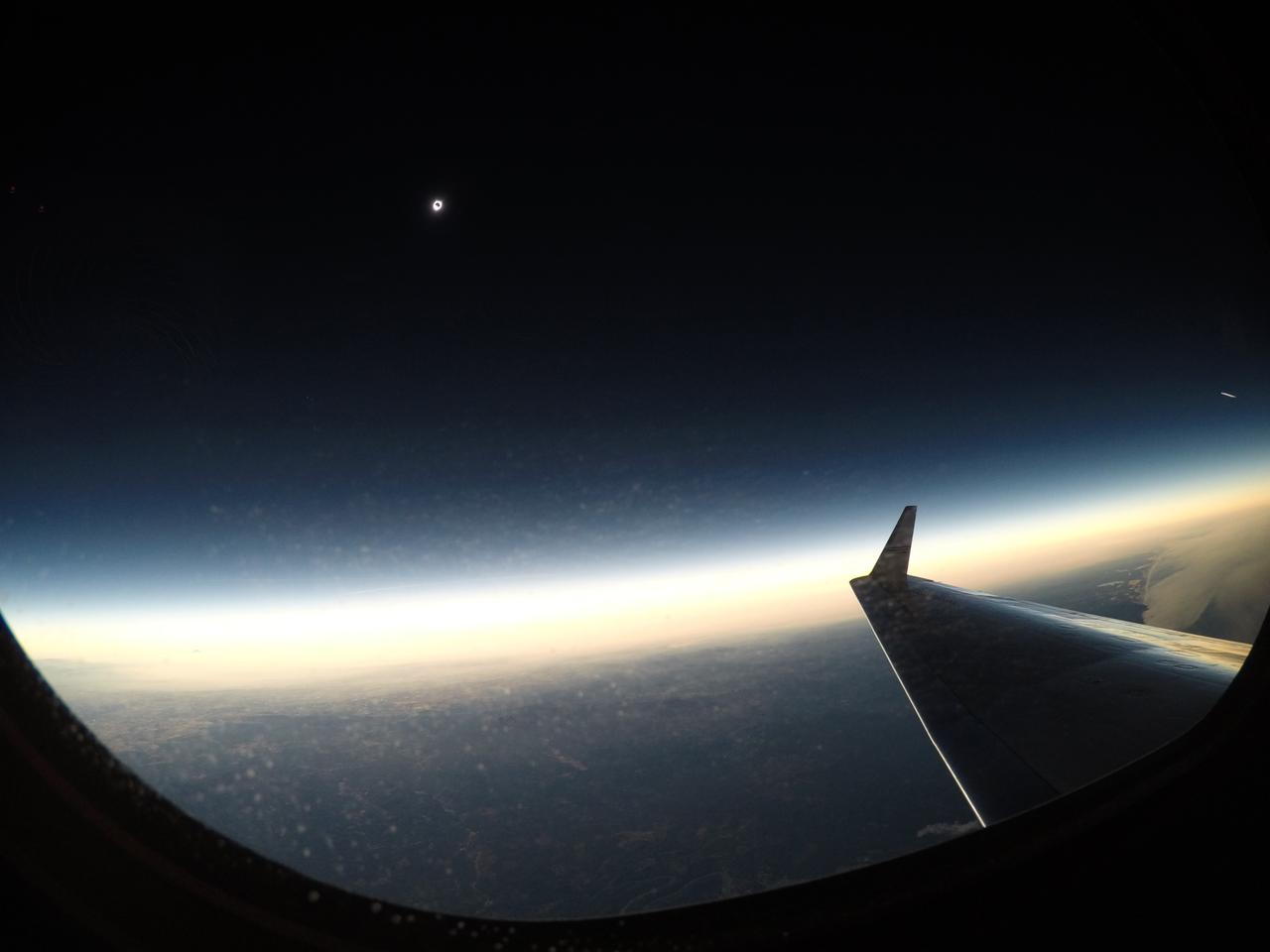 A total solar eclipse is seen on Monday, August 21, 2017 from onboard a NASA Armstrong Flight Research Center’s Gulfstream III 25,000 feet above the Oregon coast. A total solar eclipse swept across a narrow portion of the contiguous United States from Lincoln Beach, Oregon to Charleston, South Carolina. Photo Credit: (NASA/Carla Thomas)