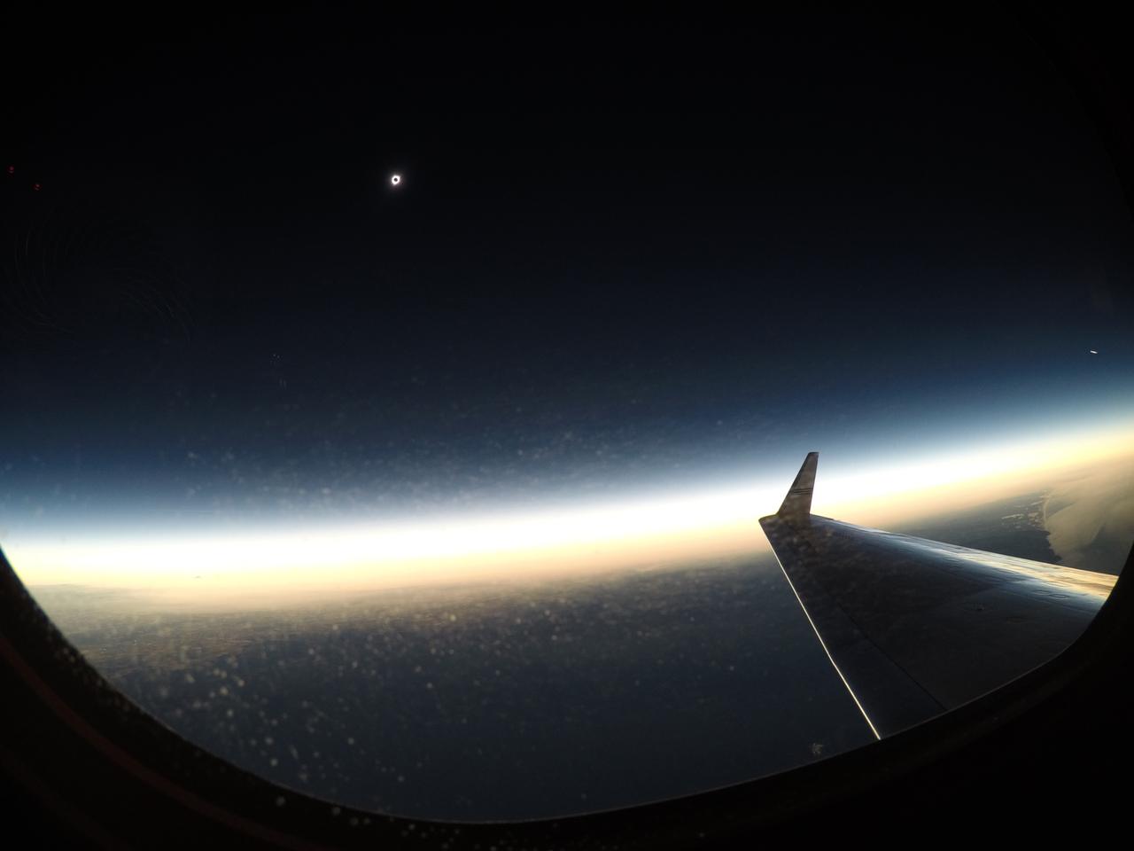 A total solar eclipse is seen on Monday, August 21, 2017 from onboard a NASA Armstrong Flight Research Center’s Gulfstream III 25,000 feet above the Oregon coast. A total solar eclipse swept across a narrow portion of the contiguous United States from Lincoln Beach, Oregon to Charleston, South Carolina. Photo Credit: (NASA/Carla Thomas)