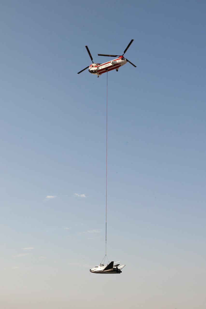 Sierra Nevada's Dream Chaser lifted off ramp on Wednesday, Aug. 30  at NASA Armstrong Flight Research Center by Columbia 234 UT helicopter for captive carry flight.