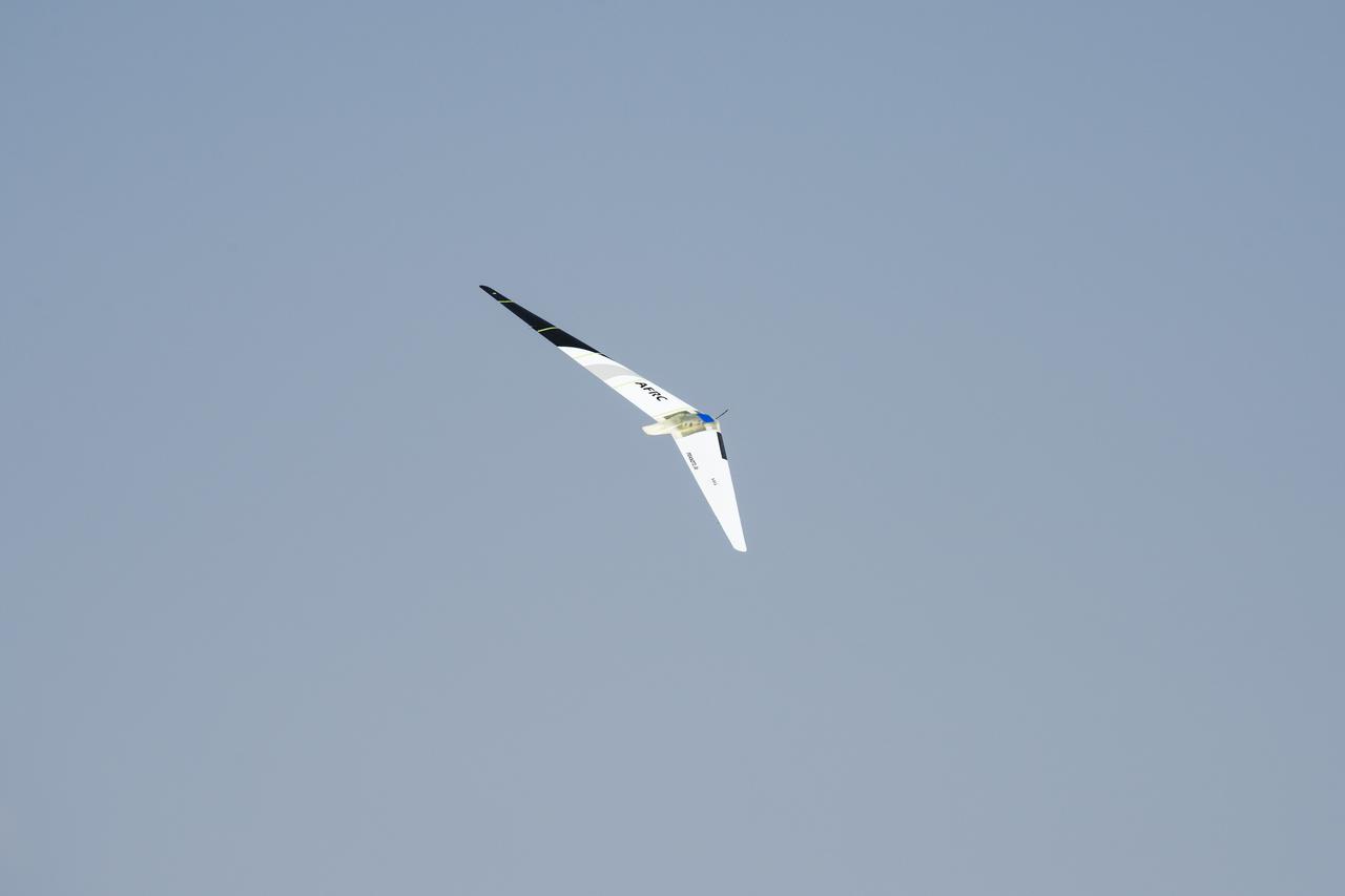 The subscale Prandtl-D 3C glider, carrying a pressure system developed and integrated by students, successfully flies at Edwards Air Force Base in California.