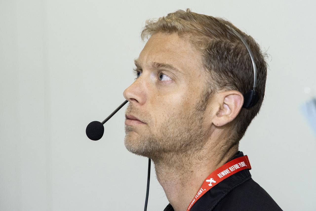Chris Miller, who was test conductor on this X-56 A flight, prepares for the start of the mission.