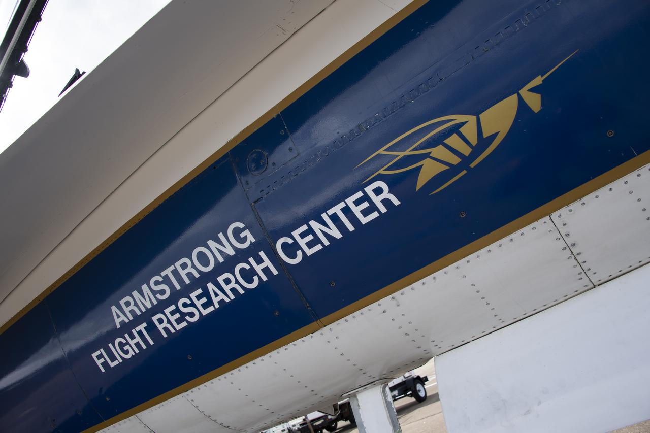 NASA's F/A-18 research aircraft stands ready prior to a QSF18 supersonic research flight off the coast of Galveston, Texas.