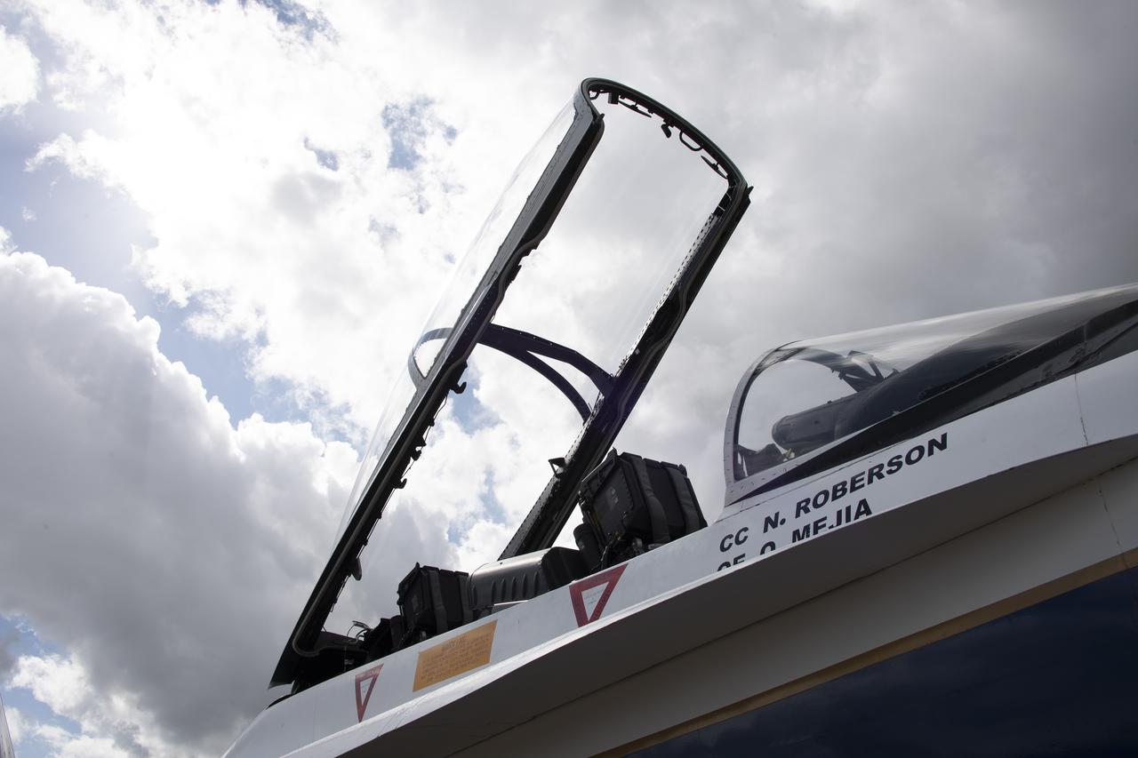 NASA's F/A-18 research aircraft stands ready prior to a QSF18 supersonic research flight off the coast of Galveston, Texas.