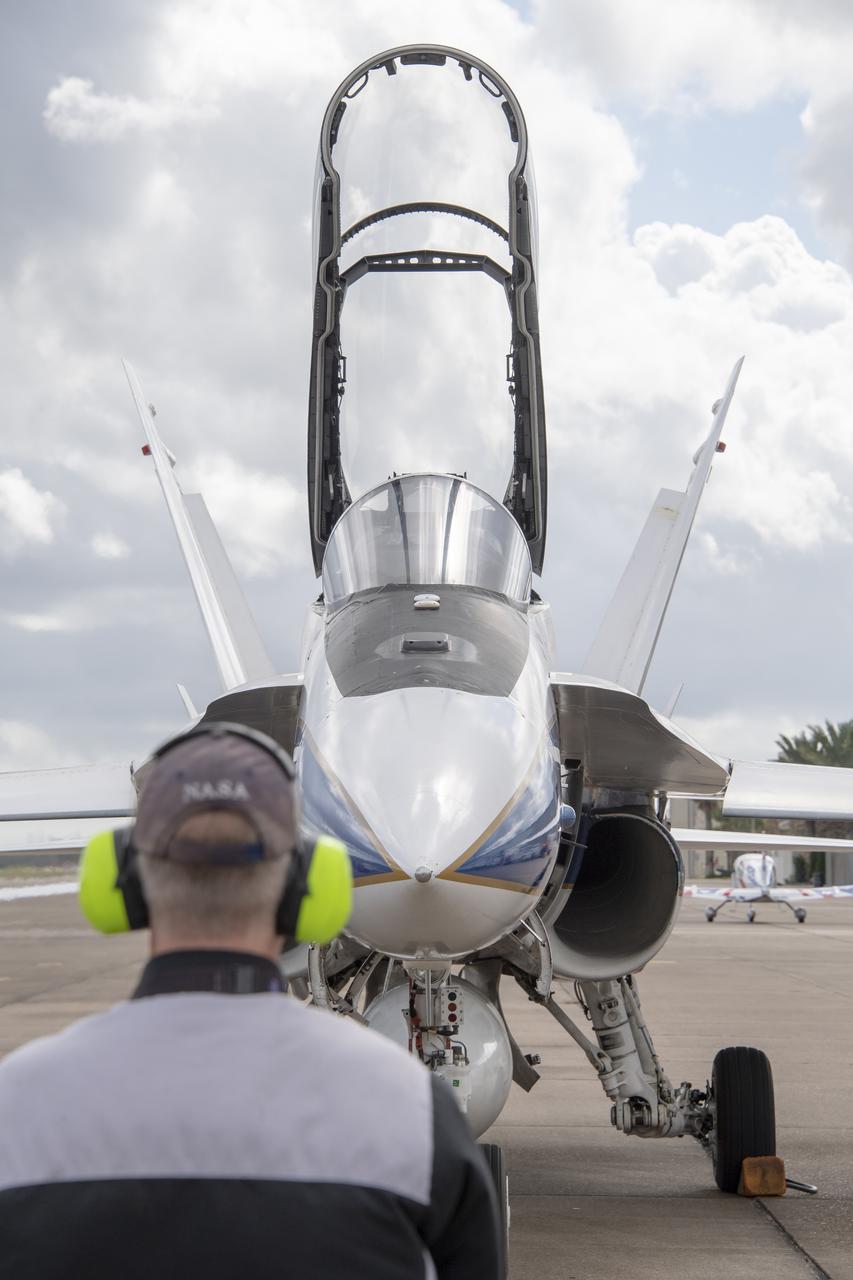 NASA ground and maintenance crews prepare the F/A-18 research aircraft for a supersonic research flight off the coast of Galveston, Texas in support of the QSF18 flight campaign. These crews are vital to making sure the aircraft is ready to operate safely and efficiently for NASA’s research.