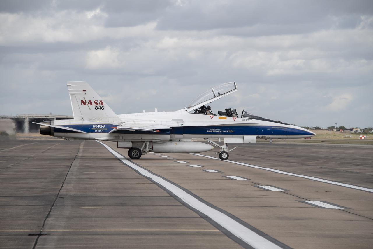 NASA ground and maintenance crews prepare the F/A-18 research aircraft for a supersonic research flight off the coast of Galveston, Texas in support of the QSF18 flight campaign. These crews are vital to making sure the aircraft is ready to operate safely and efficiently for NASA’s research.